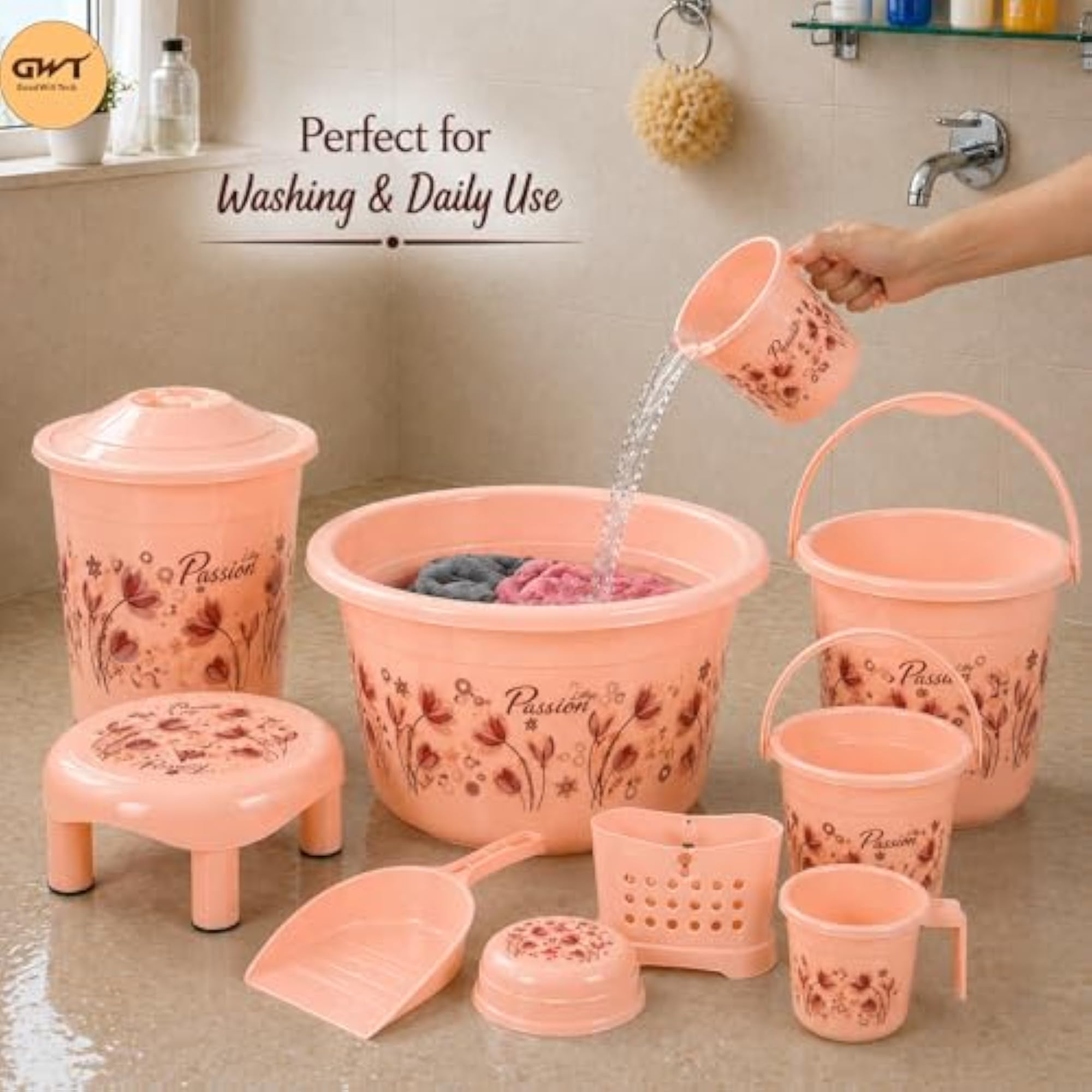 Heavy Duty Large Capacity Plastic Bathroom Set of 10 Pieces